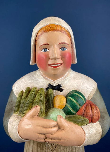 Large Female Pilgrim Figurine. Our Town Collection by Leo Smith for Dept 56. Hand-Painted Statuette Signed by Artist. Gift for Him or Her.