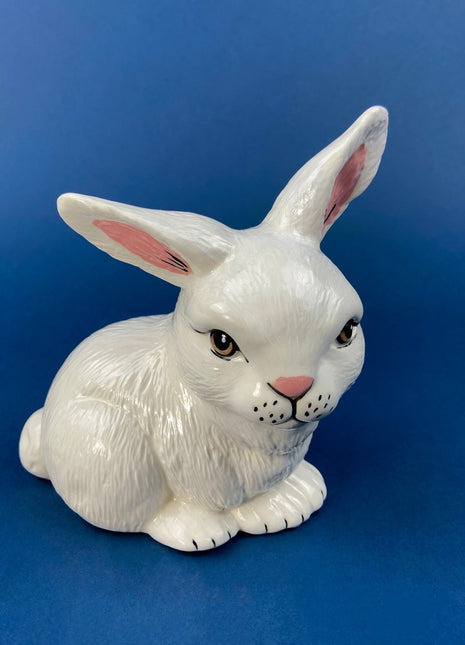 White Ceramic Bunny. Pink-Nosed, Hazel-Eyed Rabbit. Easter or Spring Celebration. Kids Room Decor. Rabbit Collectors.