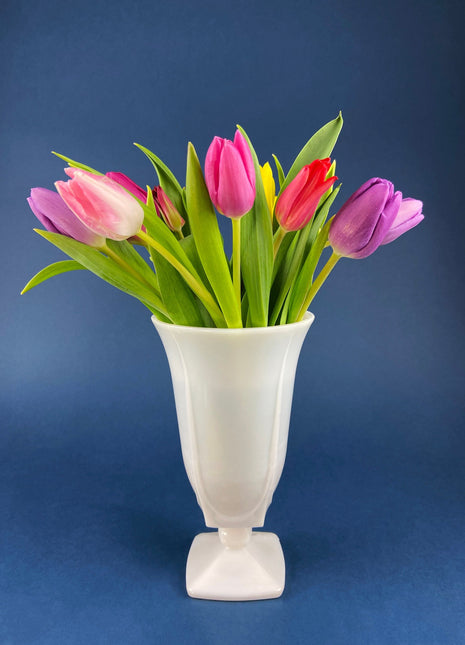 Milk Glass Vases with Hobnail Pattern. Set of Two Cone Shaped Vases.