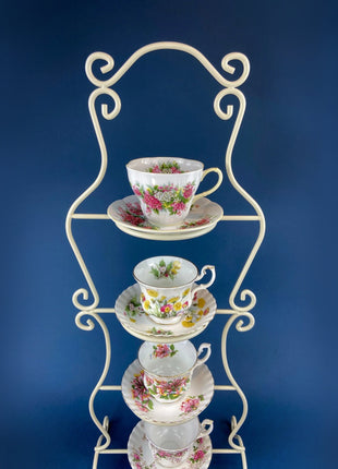 Tea Cup Stand. Vintage Design 4 Tier Metal Display Rack. Store, Cafe or home decor. Tea party decoration.
