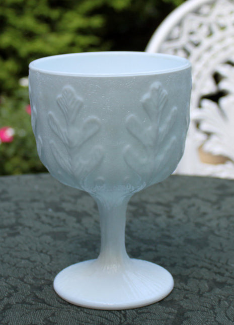 Milk Glass Footed Compote or Bowl with  Oak Leaf Pattern