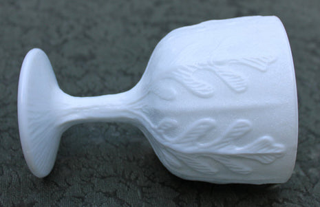 Milk Glass Footed Compote or Bowl with  Oak Leaf Pattern