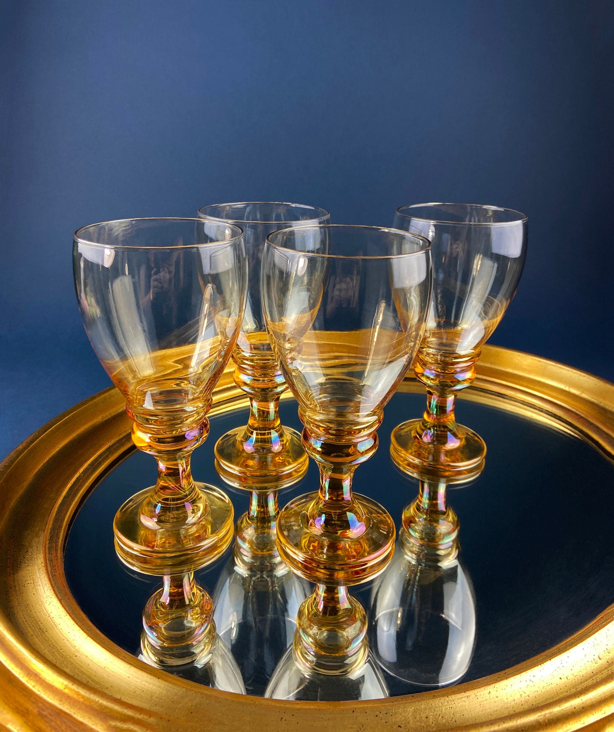 Vintage Iridescent Wine and Champagne Glasses Set of 7 Vintage