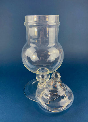 Large Lidded Apothecary with Eggs and Feathers. Alternative Spring/Easter Decor. Footed, Glass Storage Jar. Table Centerpiece. Shabby Chic.