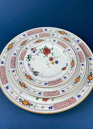 Vintage Porcelain Trio, Dinner Set by Noritake Ireland. Asian Inspired Three Plates: Dinner, Salad, and Dessert.