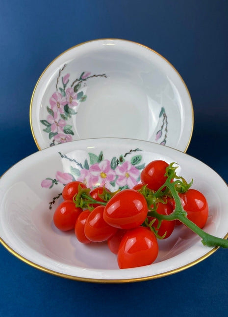Antique Serving Bowls and Tureen. Two Large Bowls and Soup Bowl with Cover. Handpainted Flower Motifs. Eschenbach Baronet China.