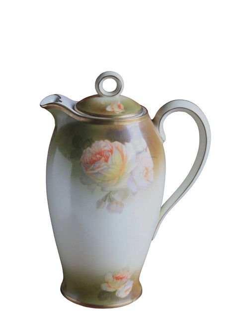 Bavarian Pot by Schwartzburg with Yellow Roses on Green Background