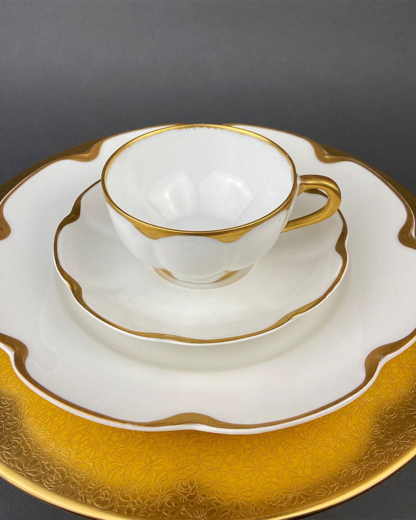 Antique Eschenbach Bavarian Porcelain Tea Trio: Gold Floral Cup, Sauce ...