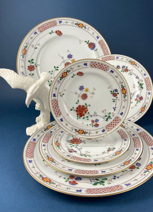 Vintage Porcelain Trio, Dinner Set by Noritake Ireland. Asian Inspired Three Plates: Dinner, Salad, and Dessert.