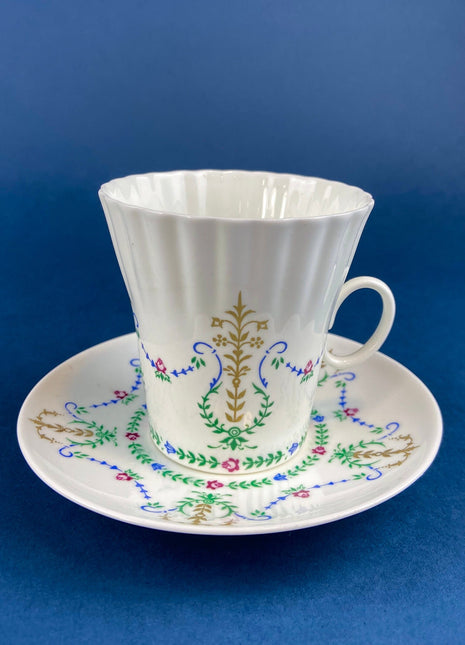 Vintage English Tea Cup and Saucer by Royal Chelsea. Antique Hand Decorated Teaware.