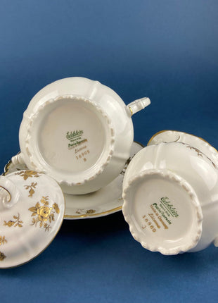 Antique Tea Set Trio. Edelstein Maria Theresia Tea or Coffee Set with Gold Roses. Cup & Saucer with 6" Dessert Plate. Gift for Mom. Wedding.