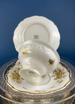 Antique Tea Set Trio. Edelstein Maria Theresia Tea or Coffee Set with Gold Roses. Cup & Saucer with 6" Dessert Plate. Gift for Mom. Wedding.