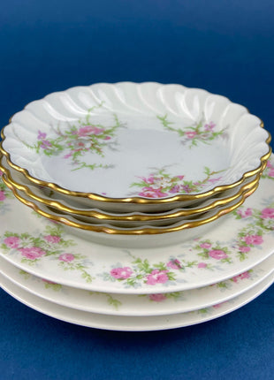 Antique Porcelain Berry Bowls and Plates. Set of 3 Small Limoges Plates and Berry Bowls. Made in France. Gift for Mom. Housewarming.