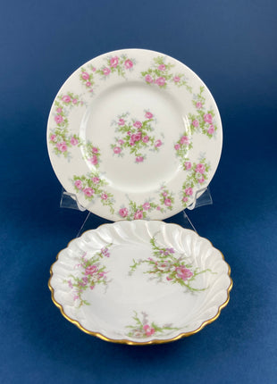 Antique Limoges 2 Berry Bowl Trios. 2 Small Serving Bowls, Salad & Dessert Plates. Hand-Painted Florals. French Country Living. Rare Find.