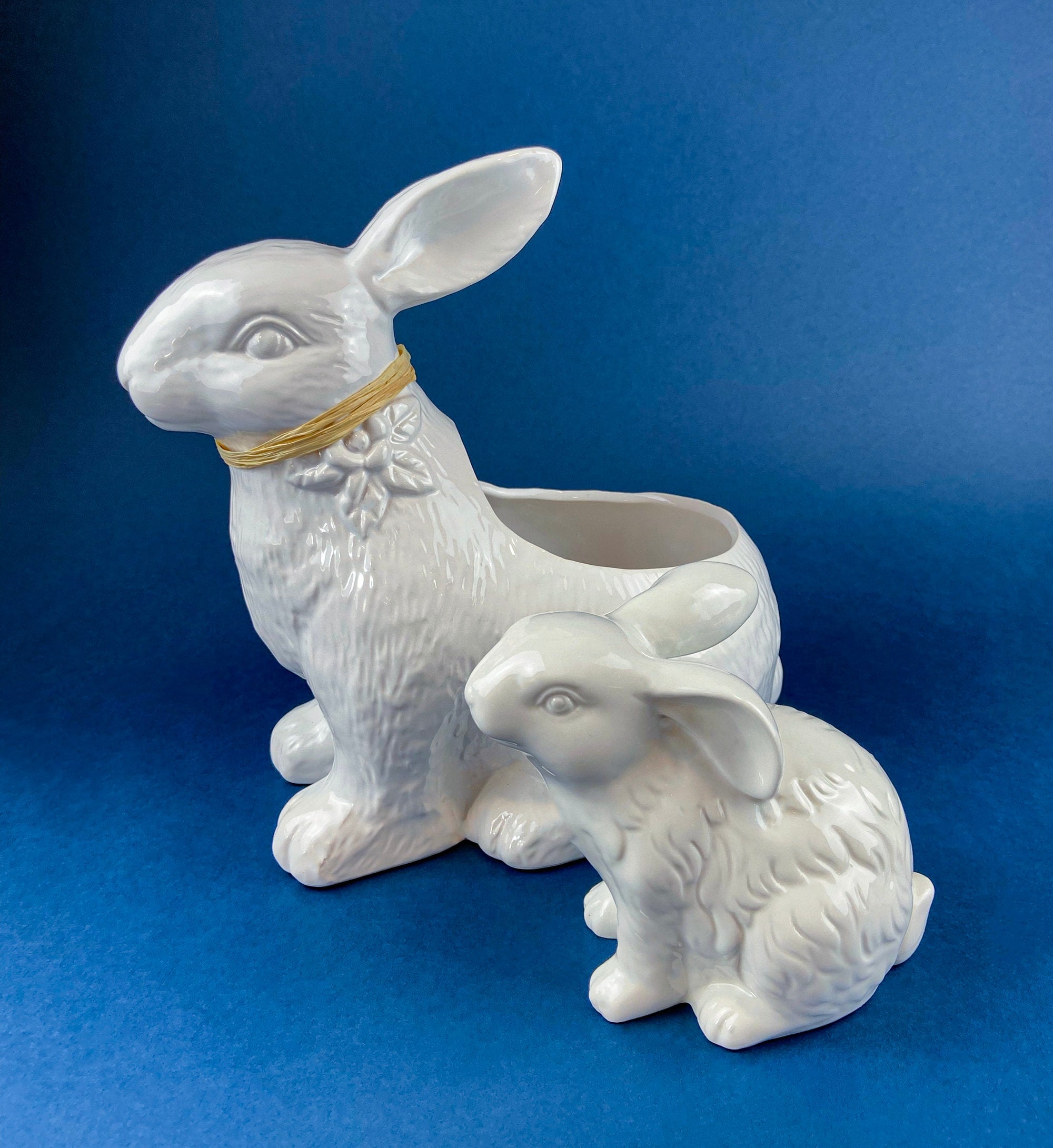 White Porcelain Bunny Planter. Large Ceramic Rabbit Figurine. Children ...