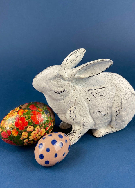 Rustic Bunny Figurine. Rabbit with Cracked Paint Texture. Vintage Easter Display. Spring Celebration. Modern Farmhouse Living. Kids Room.