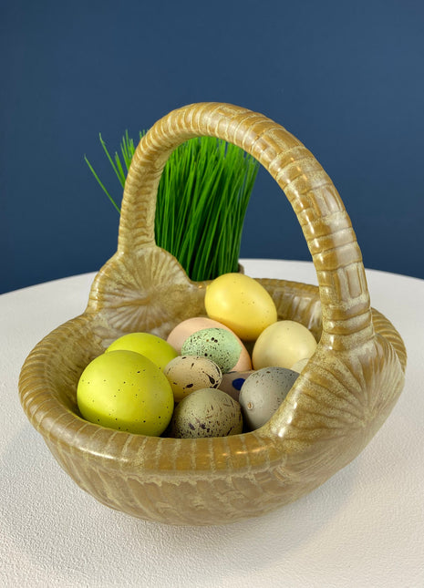 Ceramic Egg Basket. Gold Brown Serving Bowl or Modern Farmhouse Serving Dish. Decorative or Utalitarian. Housewarming Gift. Easter Decor.