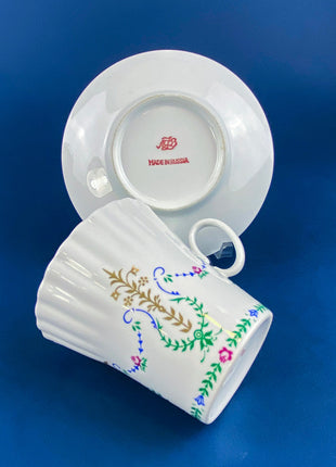 Vintage English Tea Cup and Saucer by Royal Chelsea. Antique Hand Decorated Teaware.