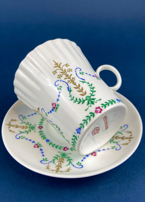 Vintage English Tea Cup and Saucer by Royal Chelsea. Antique Hand Decorated Teaware.
