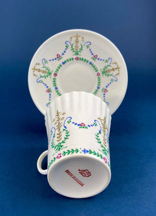 Vintage English Tea Cup and Saucer by Royal Chelsea. Antique Hand Decorated Teaware.