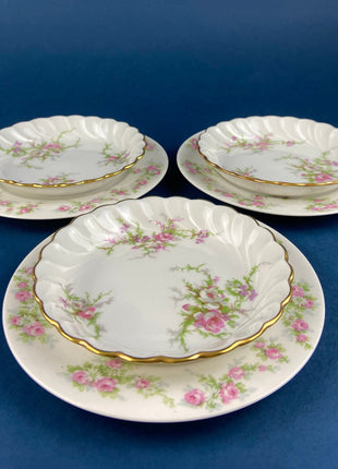 Antique Porcelain Berry Bowls and Plates. Set of 3 Small Limoges Plates and Berry Bowls. Made in France. Gift for Mom. Housewarming.