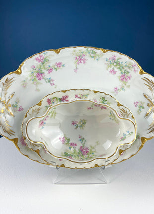 White & Fuchsia Orchid Motif, Antique Limoges Plate. Floral Motif and Scalloped Rim Serving Plate. French Country Living. Cottagecore.
