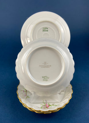 Antique Porcelain Berry Bowls and Plates. Set of 3 Small Limoges Plates and Berry Bowls. Made in France. Gift for Mom. Housewarming.