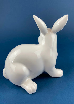 White Porcelain, Minimal Bunnies. Mom Rabbit with Two Babies. Set of Three Figurines. Mom has Gold Lined Ears. Kids Room Decor. EasterDecor