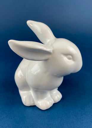 White Porcelain, Minimal Bunnies. Mom Rabbit with Two Babies. Set of Three Figurines. Mom has Gold Lined Ears. Kids Room Decor. EasterDecor