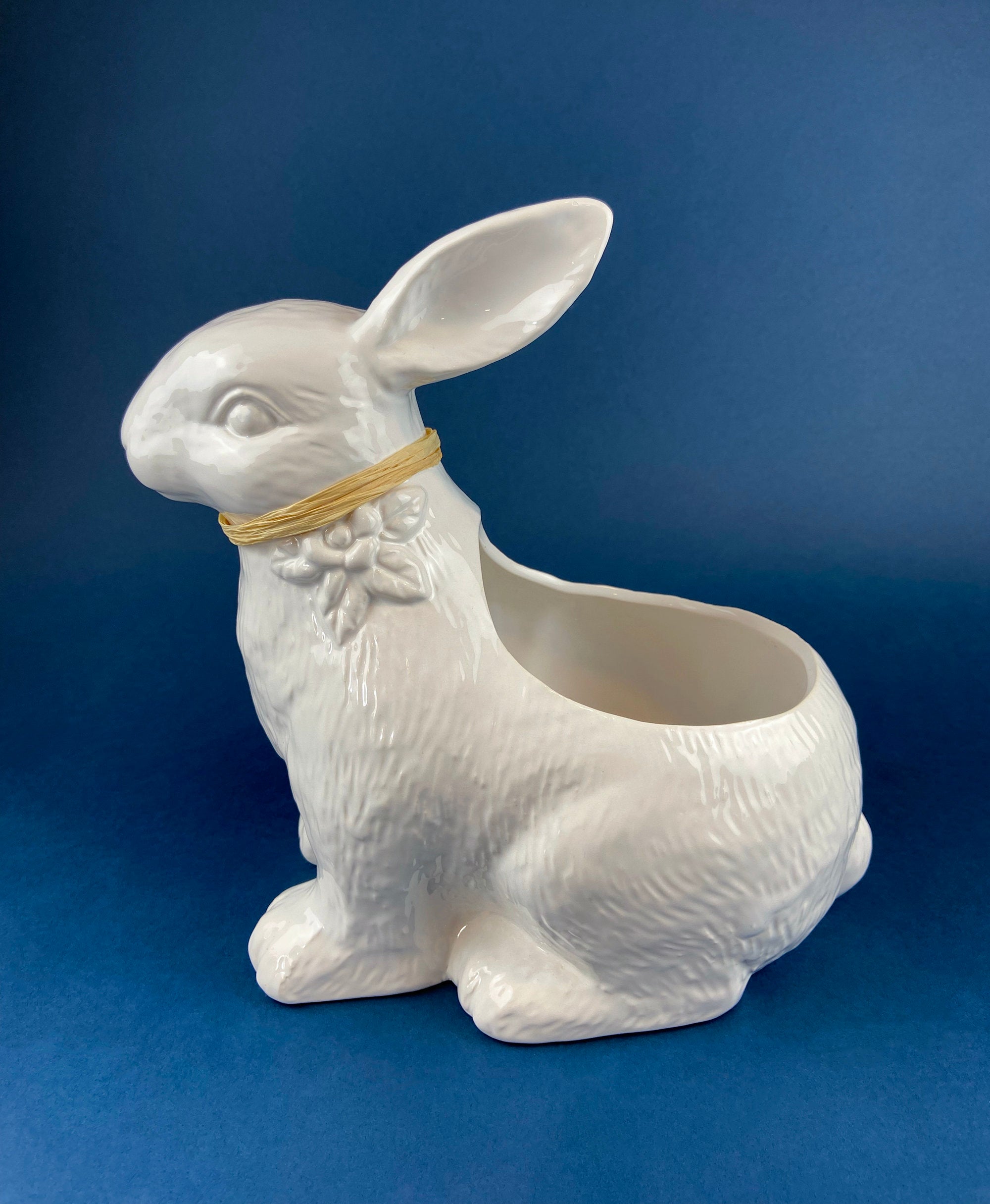 White Porcelain Bunny Planter. Large Ceramic Rabbit Figurine. Children ...