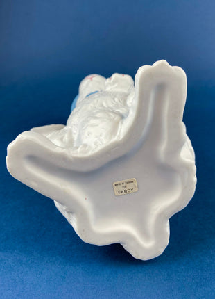 Bunny Shaped Vase. White Porcelain Rabbit Wearing Blue Top Hat and Bow Tie. Children's Room Decor. Easter/Spring Celebration.