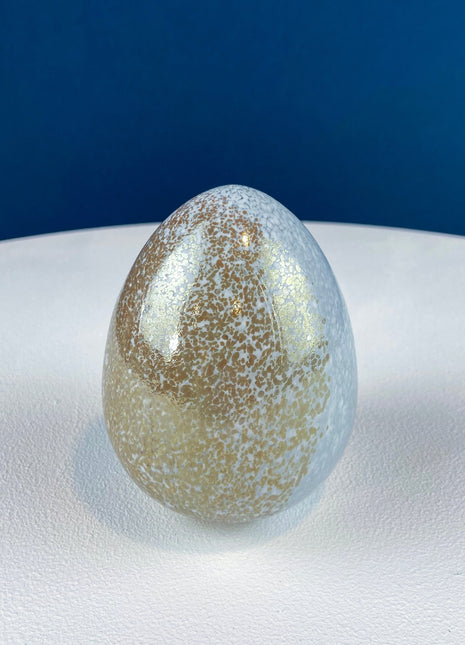 Art Glass Eggs. 3.5" Easter Eggs. Set of Three Spotted Eggs in Gold, Steel, and Blue. Unusual, Minimalist Easter Decor. Cottagecore Living