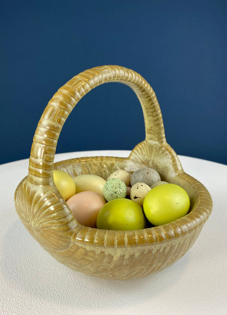 Ceramic Egg Basket. Gold Brown Serving Bowl or Modern Farmhouse Serving Dish. Decorative or Utalitarian. Housewarming Gift. Easter Decor.