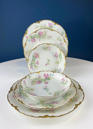 Antique Limoges 2 Berry Bowl Trios. 2 Small Serving Bowls, Salad & Dessert Plates. Hand-Painted Florals. French Country Living. Rare Find.