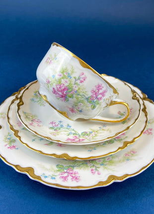 Antique Limoges 2 Berry Bowl Trios. 2 Small Serving Bowls, Salad & Dessert Plates. Hand-Painted Florals. French Country Living. Rare Find.