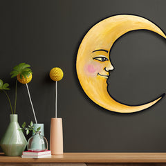 Moon Wall Art Ready to Hang 20" Celestial Crescent Yellow Moon Wall Decor