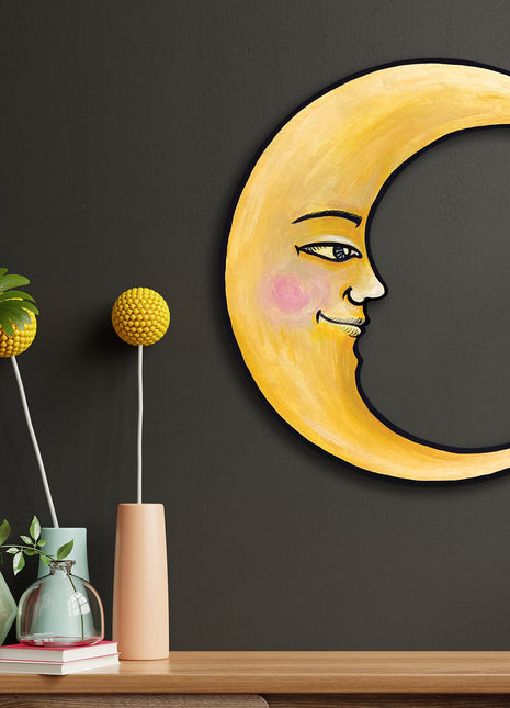 Moon Wall Art Ready to Hang 20" Celestial Crescent Yellow Moon Wall Decor