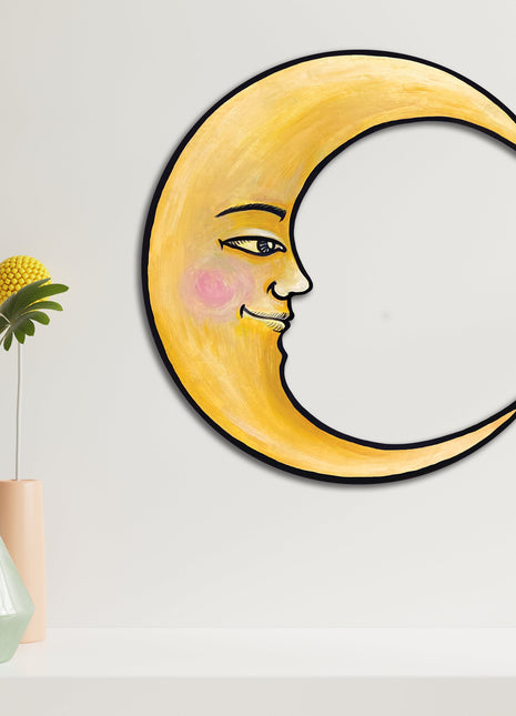 Moon Wall Art Ready to Hang 20" Celestial Crescent Yellow Moon Wall Decor