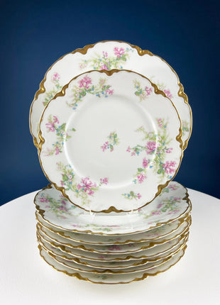 White & Fuchsia Orchid Motif, Antique Limoges Plate. Floral Motif and Scalloped Rim Serving Plate. French Country Living. Cottagecore.