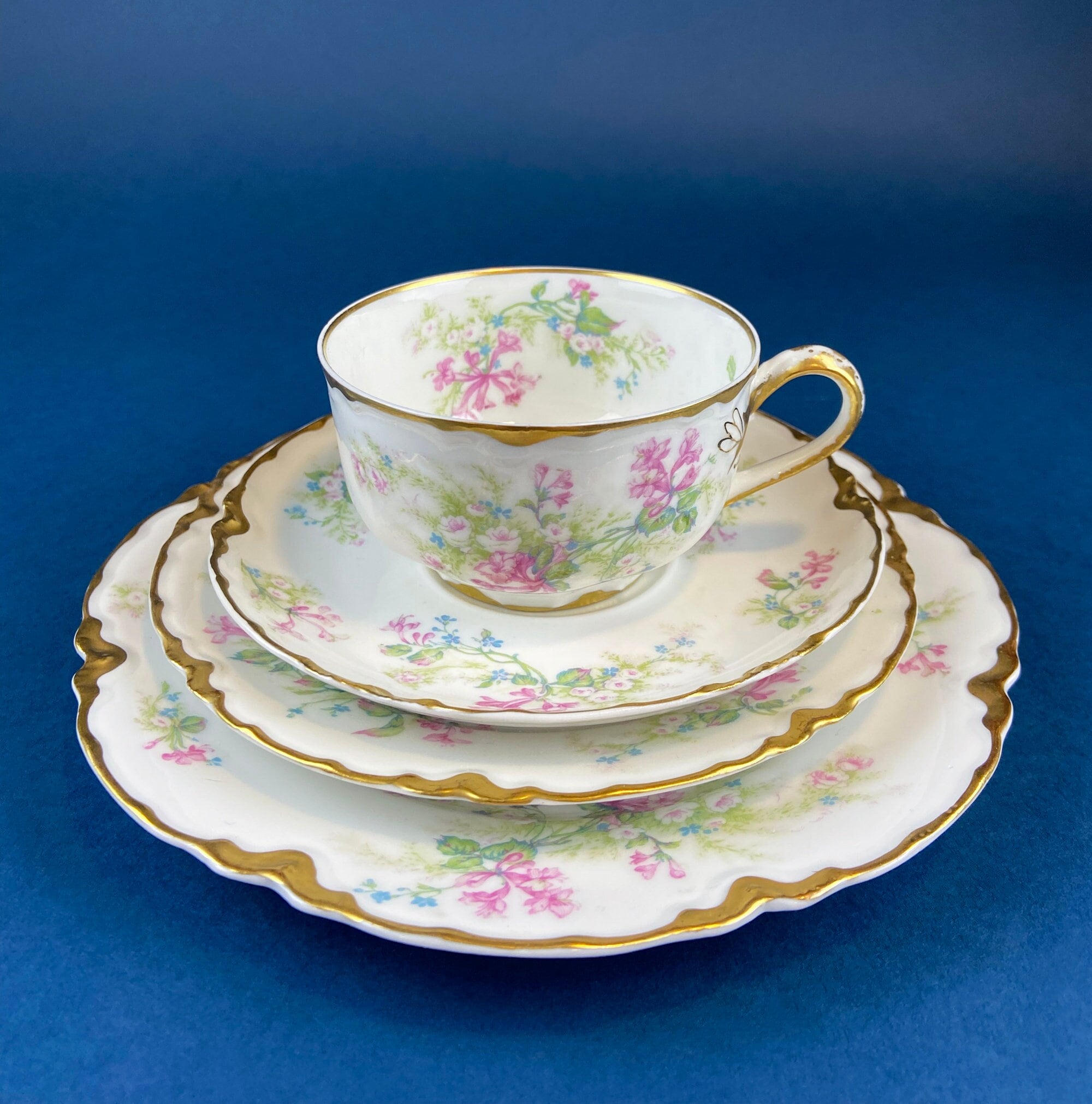 Vintage French Limoges Haviland  The Danbury Mint Floral Demitasse  Espresso Coffee Cup and Saucer Set