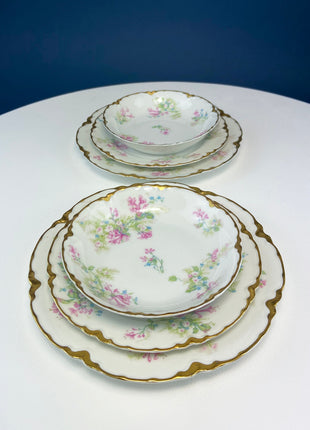 Antique Limoges 2 Berry Bowl Trios. 2 Small Serving Bowls, Salad & Dessert Plates. Hand-Painted Florals. French Country Living. Rare Find.