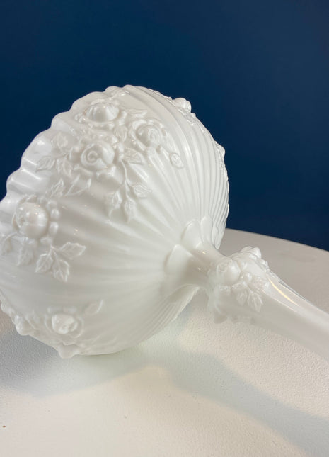 Milk Glass Floral Footed Bowl with Salloped Rim. White Compote with 3-D Roses. Serving Dish for Fruit or Nuts Bowl. Bedroom Console Decor.