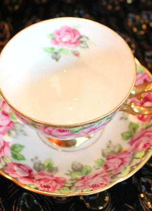 Tea Cup and Saucer with Roses. Royal Sealy Porcelain, Made in Japan. Collectible Cup and Saucer.