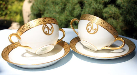 Hutschenreuther Soup Cup or Bowl with Saucer.  Soup Bowl with AJM Initials in Front.