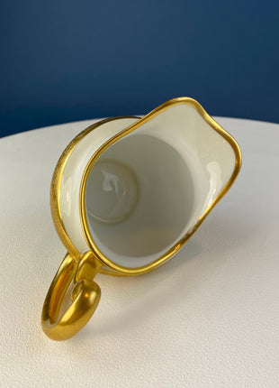 Antique Hutschenreuther Sugar Jar and Creamer. Gold, Blue, Yellow and White Dishes. Stunning Detail.  Fine Dining, 1920s.