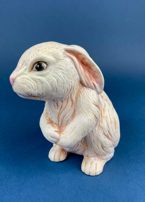 Bunny Figurine. Sitting Bunny for Easter Home Decor. Animal Pottery Statue. Gift for Bunnies Collectors. White Beige and Pink Bunny.