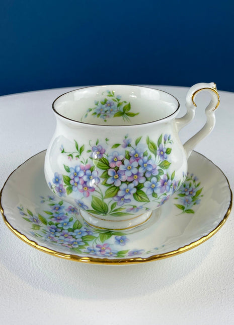 Vintage Forget-Me-Not Teacup & Saucer. Royal Albert Sonnet Series: Coleridge. Collectible Tea Set. English Breakfast in Garden. Wedding Gift