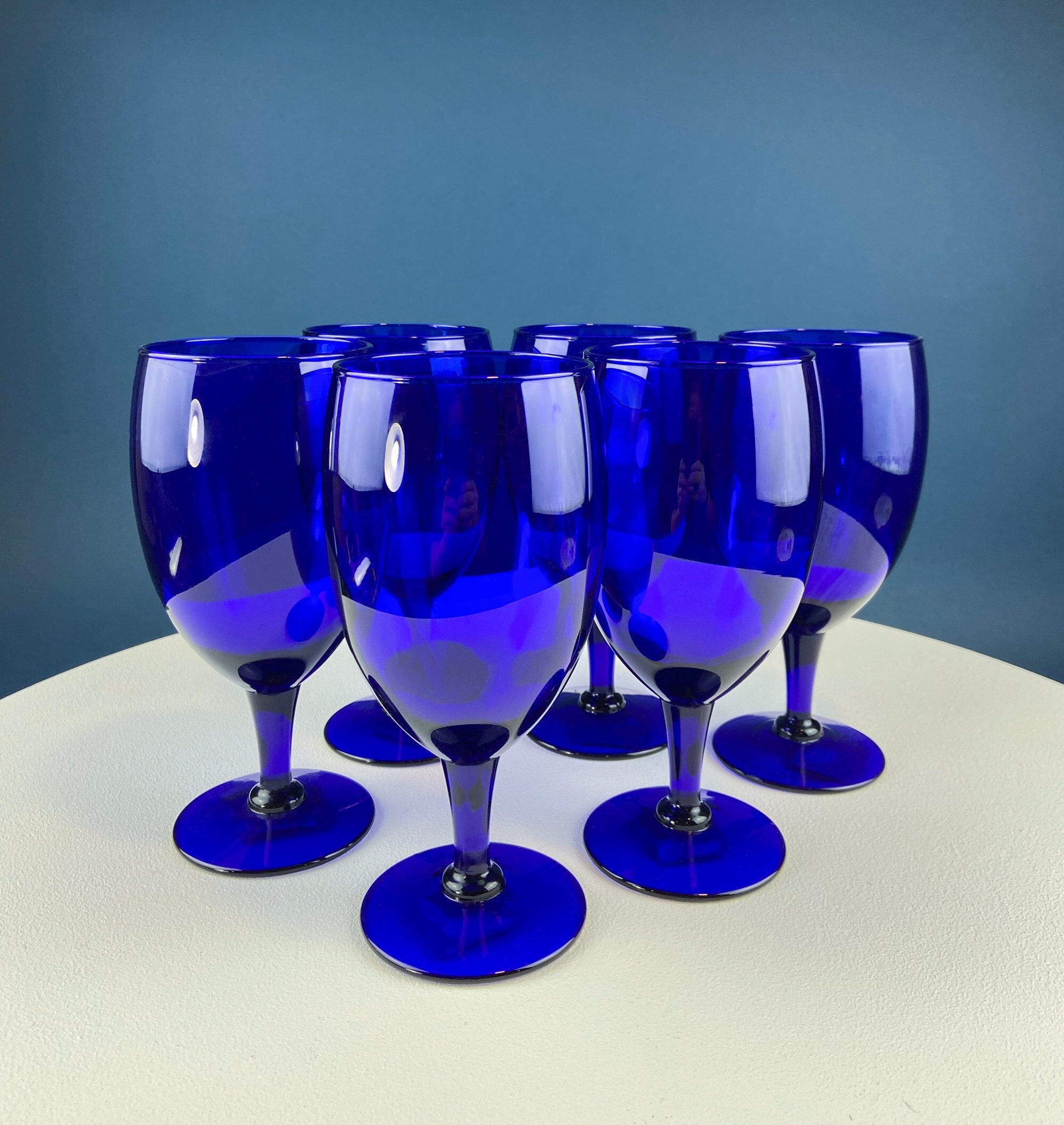 Cobalt Blue Wine Glasses. Set of Six Stemware. Dark Blue Modern Glasse –  Anything Discovered