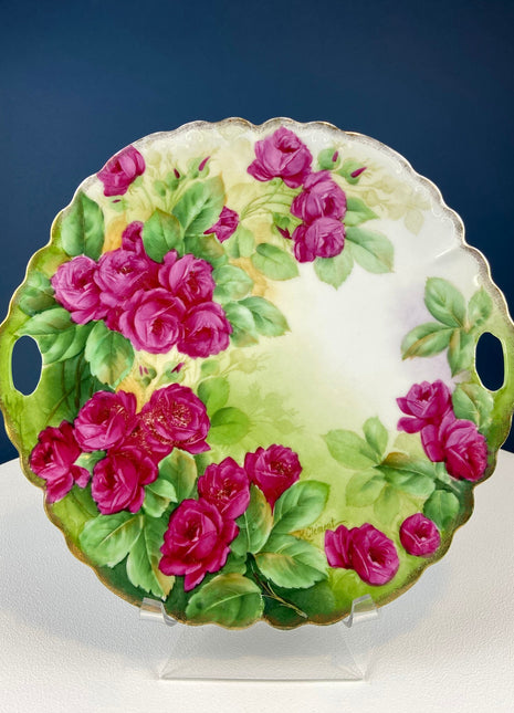 Antique Hand Painted Red Roses Serving or Decorative Plate. Luxurious Dining or Collectible Display. French Country Living. Wedding Gift.