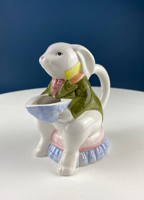 Cute Bunny Sitting in Armchair Creamer. Animal Creamer or Honey Dispenser. Funny Cream Serving Dish. Fun Breakfast Dish for Kids.